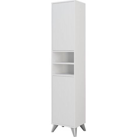 Armario de baño Leano, Blanco, 38 x 180 cm con 2 puertas, Vicco