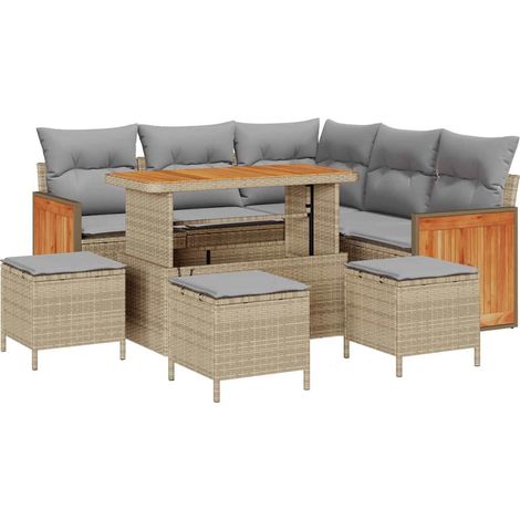 Maison Exclusive - Set Divano da Giardino 9 pcs Beige e Grigio Chiaro polyrattan (1/5)