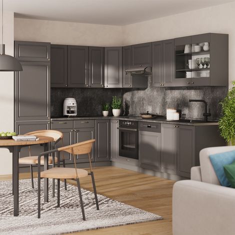 Cuisine en angle Fame-Line, Anthrazit-Gold Landhaus/Anthracite, 287 x 227 cm, PT Marbre, Vicco