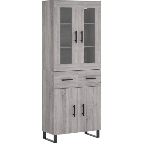 Aparador cómoda armario unidad de almacenamiento organizador cocina sala de estar salón roble Sonoma alto 69,5 x 34 x 180 cm madera de ingeniería gris 020035445 (1/5)