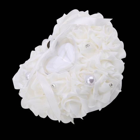 Cadeau de mariage romantique : boîte à bijoux en forme de cœur, coussin (blanc) (1/5)