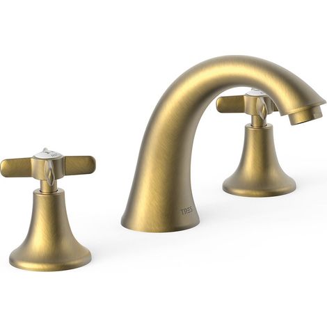 TRES 24210601LM TRES CLASIC Grifo Bimando De Repisa para Lavabo Color Latón Viejo Mate - ref: 24210601LM