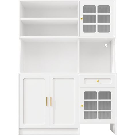 Armario de cocina alto 130 x 45 x 180 cm con puertas de vidrio y iluminación LED blanco HOMVRA (1/5)