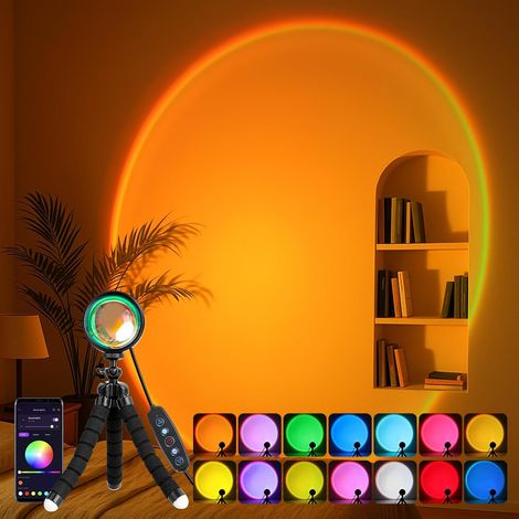 Lampe Coucher de Soleil - Sunset Lamp Multicolore à LED Commande par Bouton et Application, Rotation à 360 Degrés pour Chambre, Photographie, Fête, Tiktok Live, Décoration de Pièce (1/5)