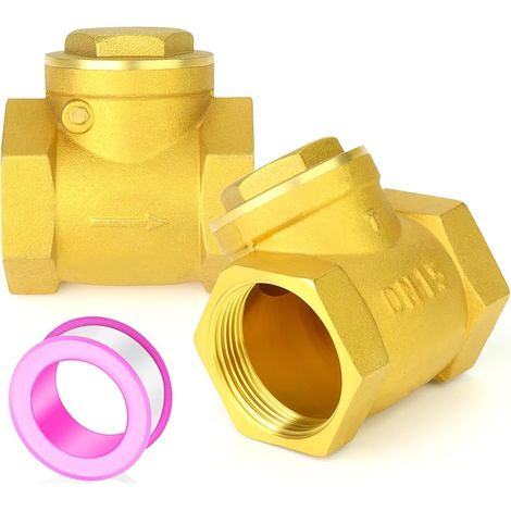 2 Pièces Swing Brass Retour Valve DN15 1/2" BSP Femme Thread, Prévention du reflux, Valves de retenue unidirectionnelles pour pompe de puits et compresseur d'air, Gas Air Fuel Oil Water (1/5)