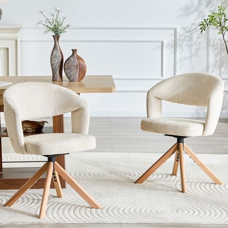 Chaise salle manger pivotante lot de 2 tissu blanc OKMYHOME (1/5)