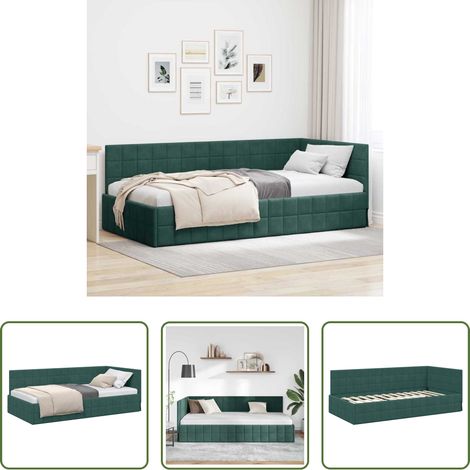 vidaXL Eckbett - Eckbettgestell mit Kopfteil Dunkelgrün 90 cm x 200 cm Samt (1/5)