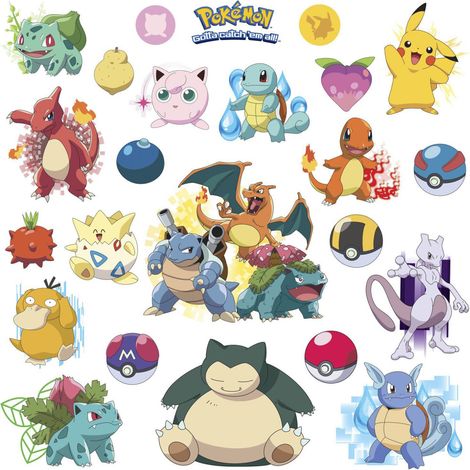 Stickers repositionnables Pokemon Attrapez les tous NIN 25,4CM X 45,7CM