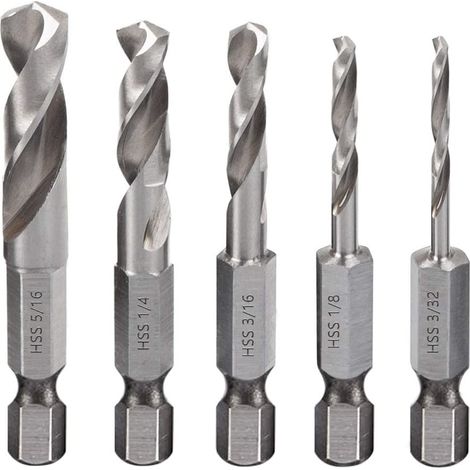 5-teiliges Metallbohrer-Set, 1/4 Zoll Sechskant, Schnellwechsel-Kurzbohrer, HSS M2 Spiralbohrer-Bits für Holz, Kunststoff und weiches Metall zum Winkelbohren