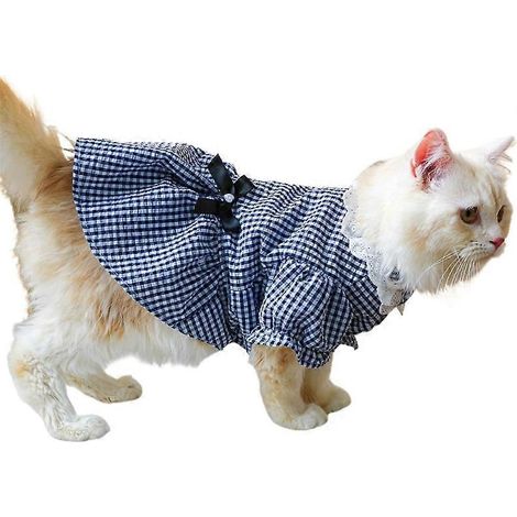1. Kariertes Hundekleid, Rock für kleine weibliche Hunde und Katzen, marineblaues Kleid Größe M – elegant und bequem.