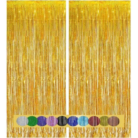 Rideau Métallique - Doré À Franges - 1x2 m - Décoration Fête - 2 Pièces