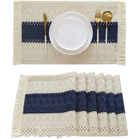 Placemat - Cotton Polyester And Jute Blend - Boho Style With Fringe Edge - 30 X 50 Cm - Heat And Scratch Resistant - Set Of 6 (1/5)