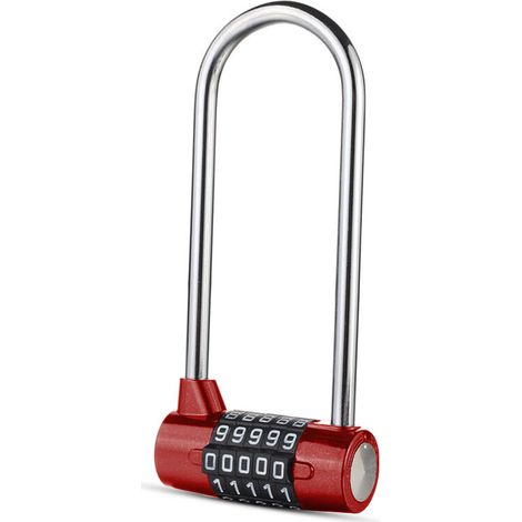 Poignée de porte de bar longue, cadenas à combinaison, cadenas de salle de sport, 5 positions, coffre-fort à bagages rouge