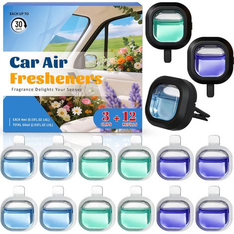 Car Scent, Car Diffuser, Car Air Fresheners  New Car, Marine Breeze and Lavender, with 3 Clips and 12 Refills, Interior Fragrance, Eliminates Odours (1/5)