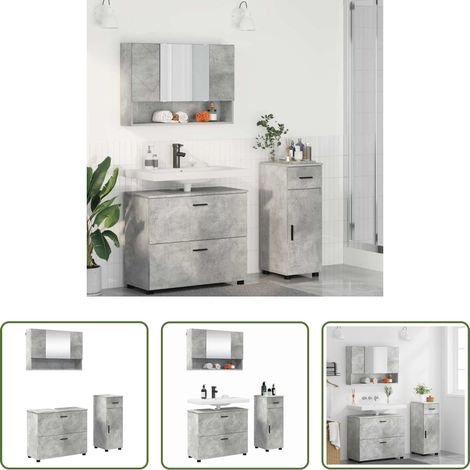 vidaXL Meuble miroir -  Ensemble de mobilier de salle de bain 3 pcs Gris béton (1/5)