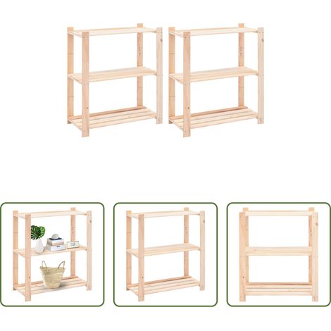 vidaXL Rangement commercial - Étagères de rangement à 3 niveaux 2 pcs 80x38x90 cm Pin 150 kg (1/5)