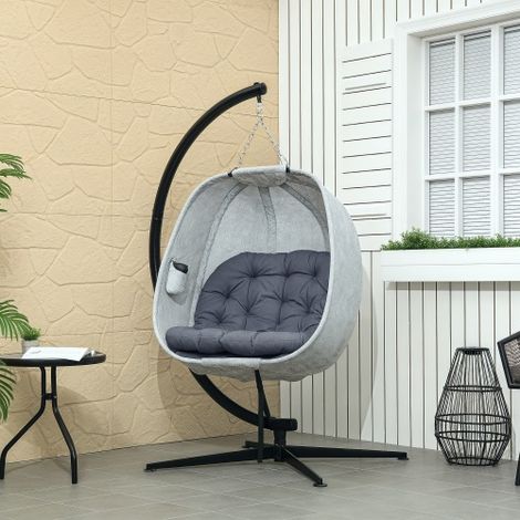 Fauteuil suspendu d'extérieur en forme d'œuf, balancelle pliable avec support, coussins d'assise, hamac pour 1 personne, fauteuil à bascule d'intérieur/extérieur, terrasse, jardin, gris (1/5)