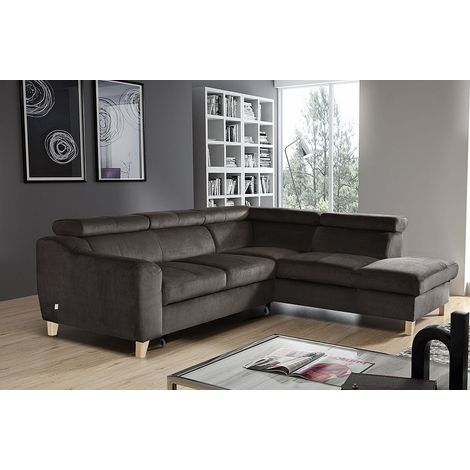 Canapé d'angle convertible en tissu luxe 5 places, ASTERIA chocolat clair, angle droit