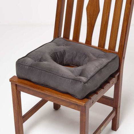 HOMESCAPES Grey Faux Suede Coccyx Cushion with Ties