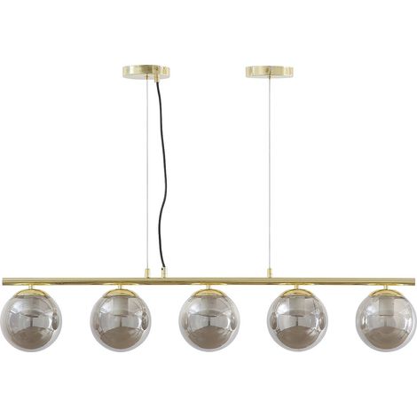 Lampadario in metallo e vetro fumé lucido - 5 globi - L. 100 x H. 100 x H. 120 cm - Dorato - SOFIA