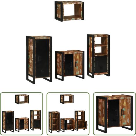 Badezimmerregal - Badezimmermöbel-Set mit Regal 4 pcs Massives upgecyceltes Holz (1/5)
