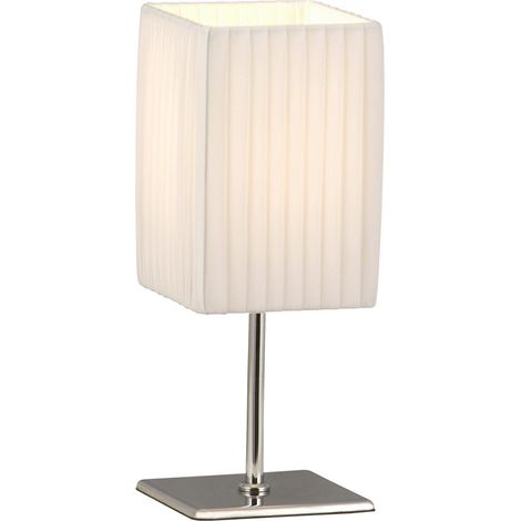 Lampada da tavolo a LED lampada laterale in tessuto lampada da comodino cromata paralume in tessuto per camera da letto, 3W 250Lm bianco caldo, LxLxH 10x10x26 cm