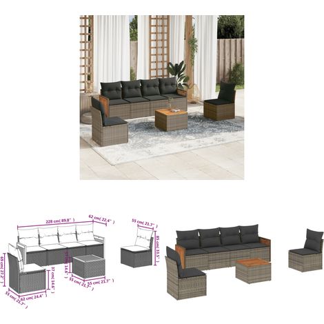7-tlg. Garten-Sofagarnitur mit Kissen Grau Poly Rattan - Gartenmöbel - Gartensorte - Outdoor Möbel - Lounge Set - Rattan Gartenmöbel - Home & Living (1/3)