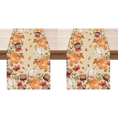 Camino de mesa decorativo de otoño con motivos de calabaza, balón de rugby y hoja de arce, perfecto (33 x 183 cm) (2 piezas) (1/4)