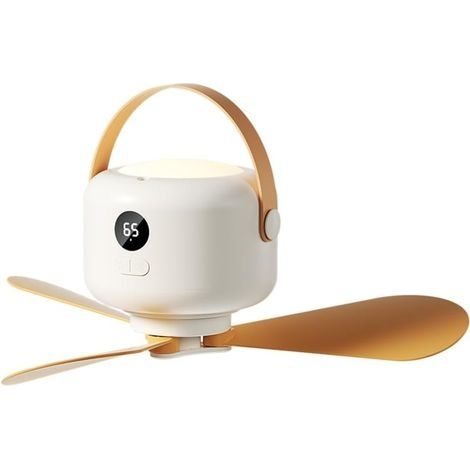 Ventilateur de plafond rechargeable avec télécommande 5 vitesses et lumière réglable pour camping, tentes, dortoirs suspendus (1/5)