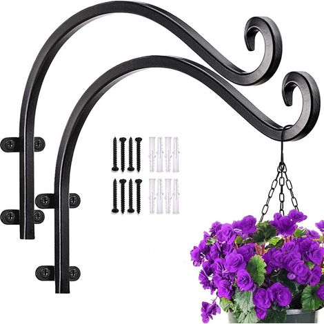 Support Mural pour Plantes à Suspendre, 2 Pièces Crochet de Support pour Plante, Support de Panier Suspendu en Fer Forgé, Suspension Crochet Plante, pour Jardin Balcon Lanterne Plants Déco, Noir (1/5)
