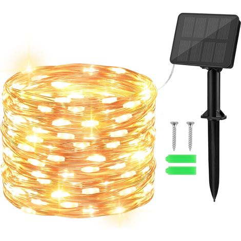 Outdoor Solar Fairy Lights, 10 m 100 LED Solar String Lights, 8 Modes IP65 Waterproof Luminous Decoration for Garden, Patio, Yard, Bedroom, Balcony, Wedding, Party, Christmas (Warm White) (1/5)