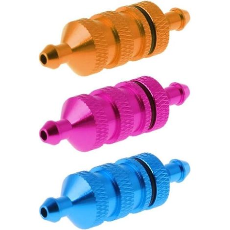 Pièces détachées pour voitures télécommandées : trois filtres à carburant (bleu, violet et or) (1/4)