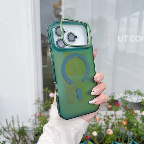 (iPhone 12 Pro Max, Vert) Étui magnétique Magsafe pour iPhone avec protection de l'objectif et coque en métal.
