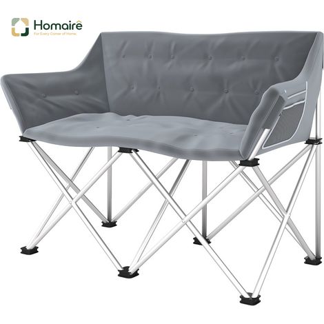 HOMAIRE Faltstuhl 2 Sitzer faltbar avec accoudoirs, poche latérale, résistant jusqu'à 240kg, légèrement rembourré pour camping, jardin et plage