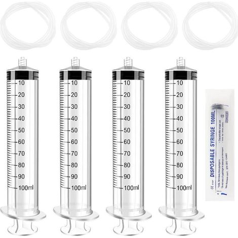 4-Piece 100ml Plastic Liquid Measuring Tools, with 4 x 130cm Tubes, Individually Wrapped, Multipurpose Measuring Tubes, for Industrial Laboratories, Liquid Dispensing and Irrigation (1/4)