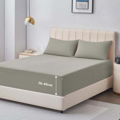 Drap Housse 200x200 Grand Bonnet 40 cm - Drap Housse 2 Personnes 200 x 200 Grand Bonnet 40 cm Matelas en Microfibre avec Élastique Tout Autour, Taupe (1/5)