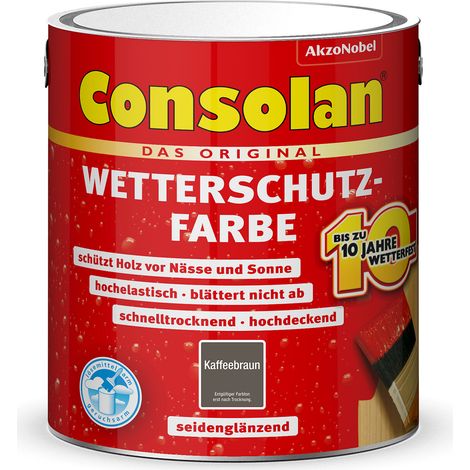 Consolan Wetterschutzfarbe, Deckender Holzschutz für Außen, Kaffeebraun, 2,5 l (1/5)