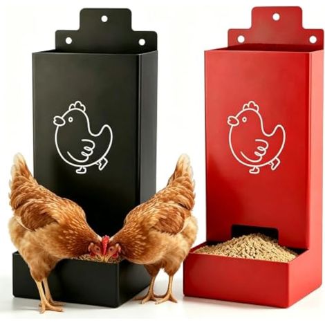 Lot de 2 Mangeoires pour Poules, Distributeur Automatique de Grit et de Coquilles D'huîtres, Mangeoires Métalliques pour Volailles, Mangeoire pour Canards, Poules et Cailles (1/4)
