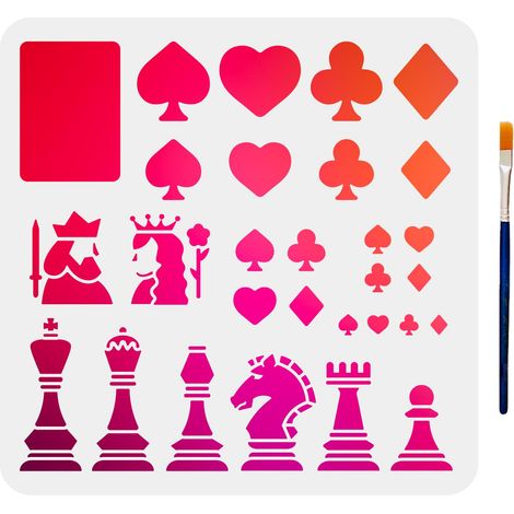 Cartes à Jouer Pochoirs d'Echecs Pochoir Cœurs Trèfles Diamants Piques 30×29cm Pochoir à Dessiner les Pièces d'Echecs Internationales avec Pinceau sur Mur Meuble Bois (1/5)