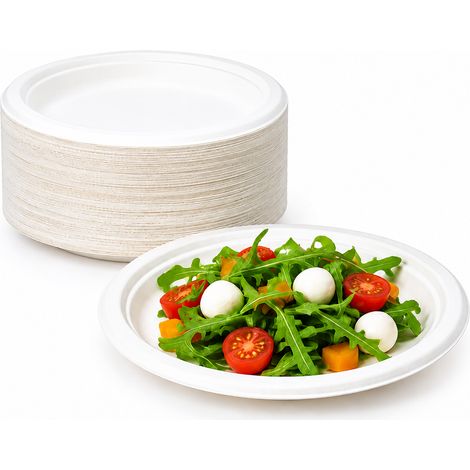 Assiette écologique en pulpe de canne à sucre, 22,5 cm, lot de 50. (1/5)