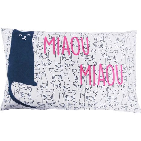 Coussin enfant imprimé chat en coton 30x50cm (1/5)