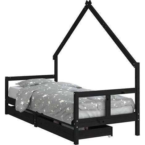 vidaXL Estructura de cama niños con cajones madera pino negro 80x200cm (1/2)