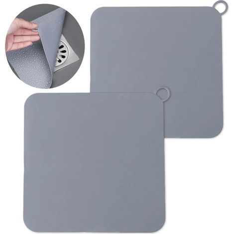 Lot de 6 grilles de siphon de douche en silicone, anti-odeurs, pour salle de bain, 19,7 x 19,7 cm, gris (1/5)