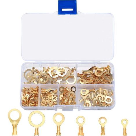 Lot de 150 Cosses Electrique Oeillet Ronde en Laiton, Cosses de Câble Electrique, Cosse à Sertir de Anneau, Autre batterie Bornes Cosses Electrique pour Moto/Voiture/Connecteur de Câble M3 M4 M5 M6 M8 (1/5)