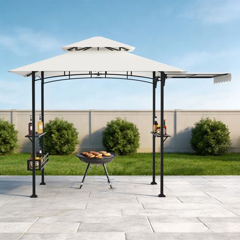 Randaco Grillpavillon 238x148x250 cm mit Seitenmarkise Beige Metallrahmen 2 Ablagen