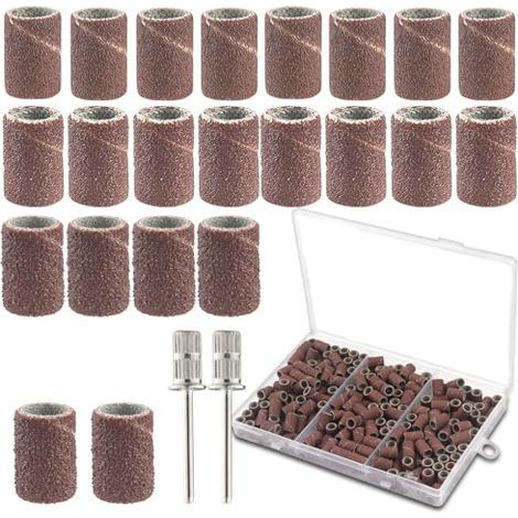 240 PCS Tambour Adaptateur de Band Ponçage Manchon Abrasif Compatible avec Dremel Outils Rotatifs Embout Emeri Mandrin pour Ponceuse Grain 80/120/180 Ongles Céramique, Pierre - (1/5)