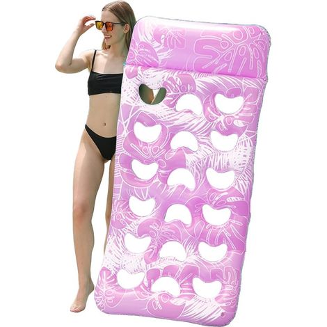 Colchoneta hinchable para piscina - Colchón de aire flotante - Natación y ocio - Impermeable con estampado de hojas - 180x90 cm - Rosa (1/5)