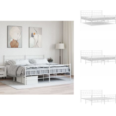 Cadre de lit métal sans matelas et pied de lit blanc 200x200 cm - Cadre De Lit Metal - Lit Double - Lit Blanc - Lit Moderne - Meuble Chambre (1/5)