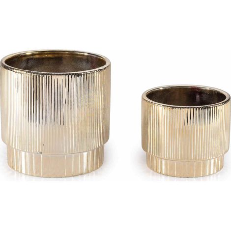 Vasi in ceramica dorata zigrinati in set da due pezzi, set da 4 pezzi, Grande: Ø 13 cm x 12,5 H
