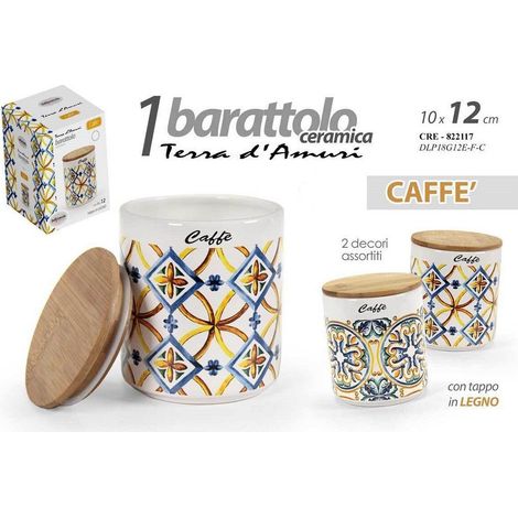 Kaela - Barattolo Ceramica Caffè Tappo Legno Ermetico Cucina Terra D'amuri 12x10cm 822117 - (1/3)